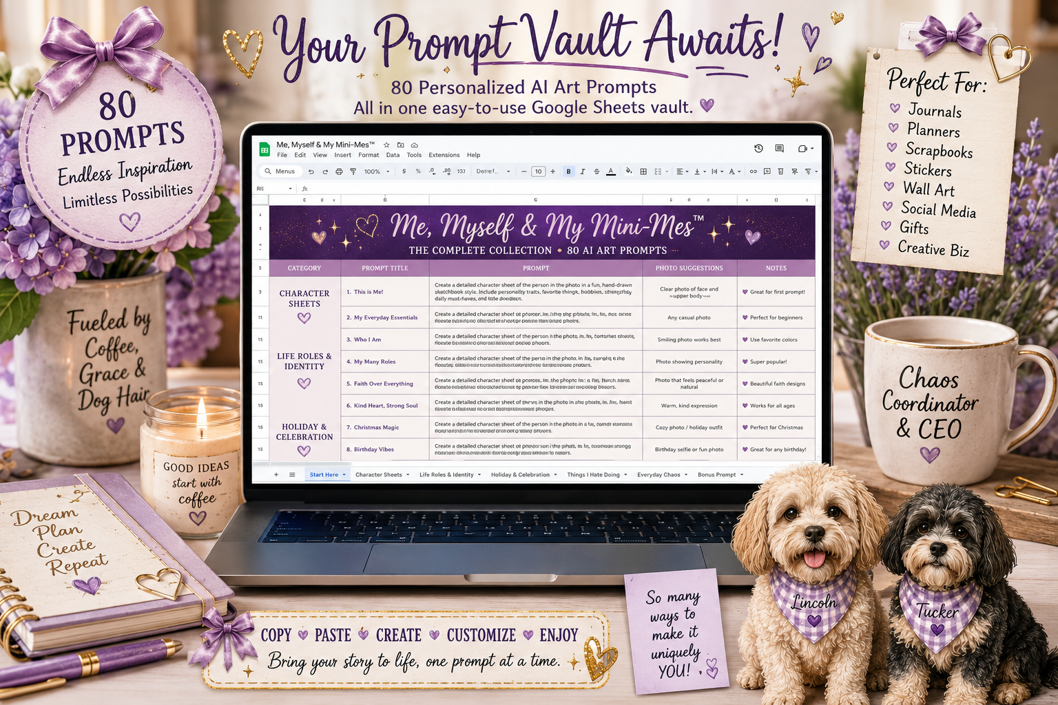 Me, Myself and My Mini-Mes Google Sheets Prompt Vault Mockup