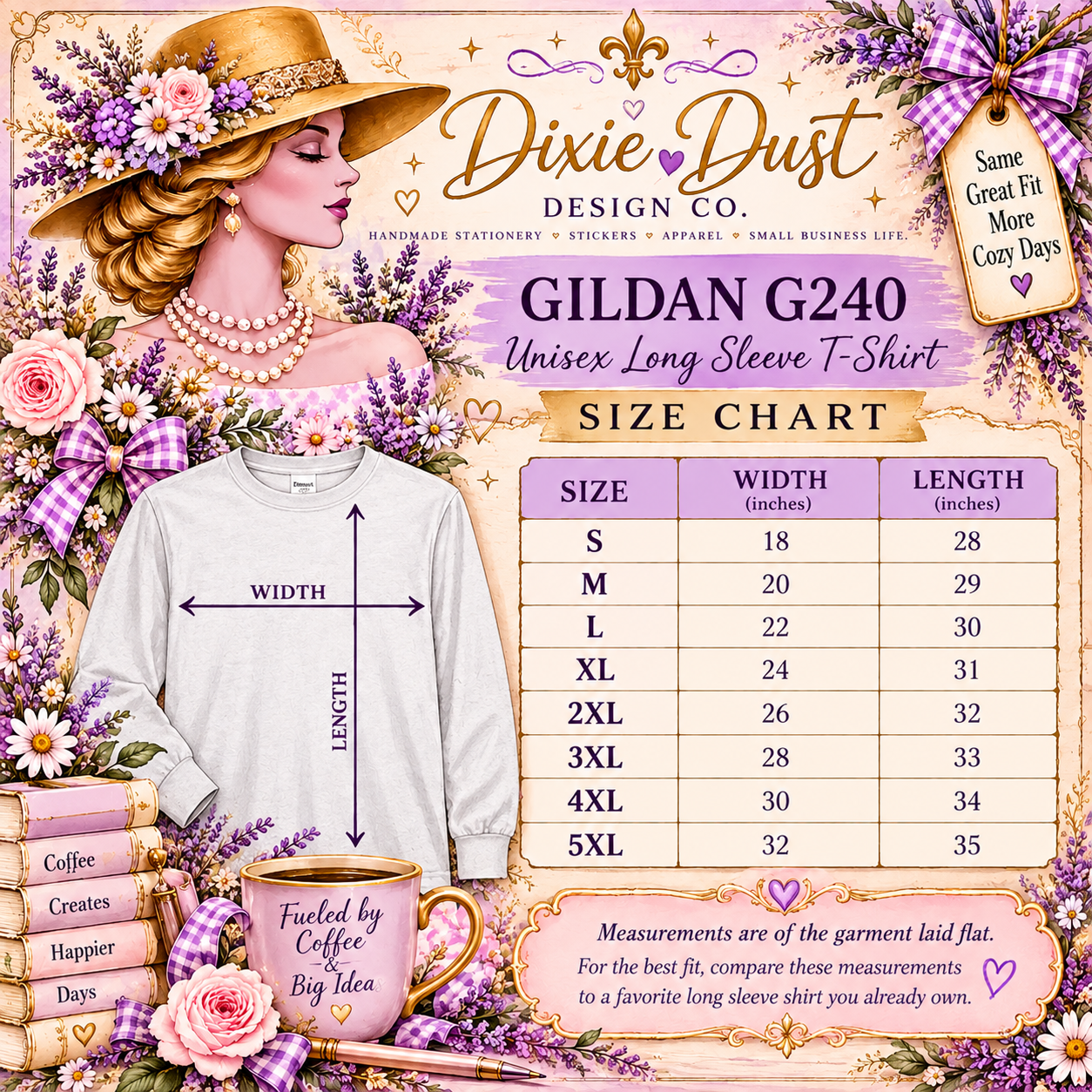 Gildan G240 long sleeve size chart